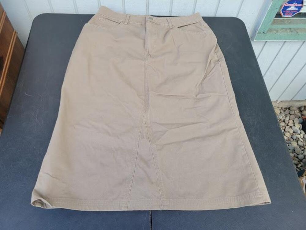Passports Skirt Womens 14 Khaki Beige Straight Cotton Casual Pockets Midi Length